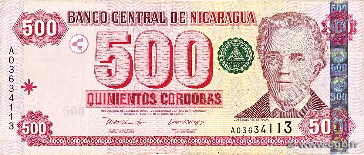 500 Cordobas NICARAGUA  2002 P.195 TTB