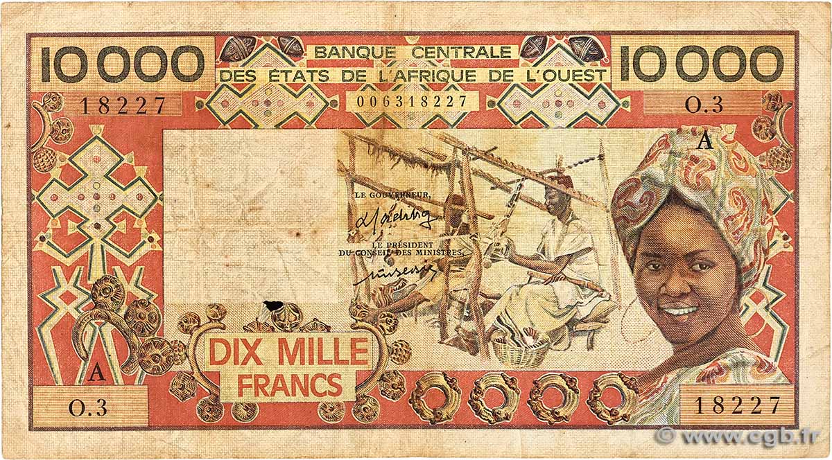 10000 Francs WEST AFRIKANISCHE STAATEN  1988 P.109Aa SGE