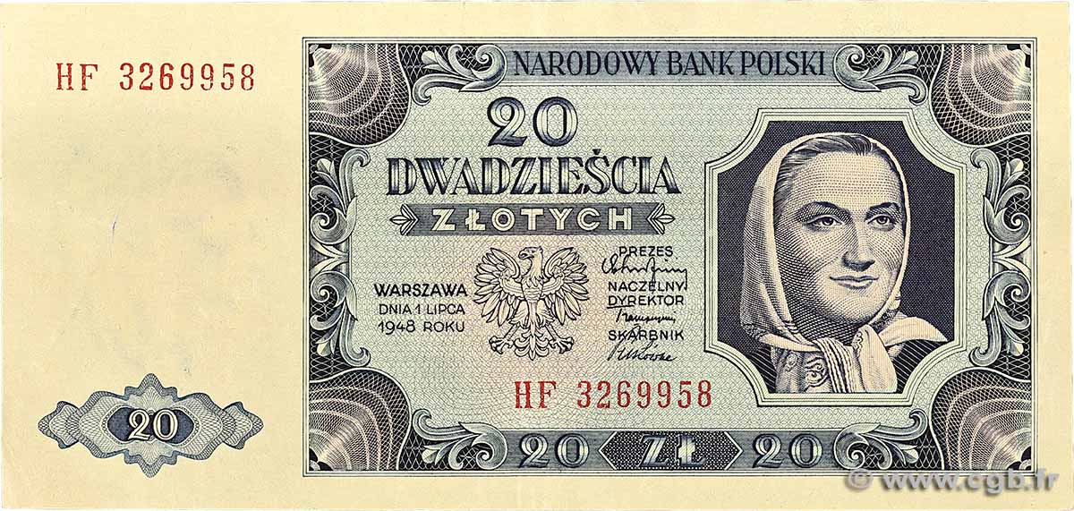 20 Zlotych POLONIA  1948 P.137 MBC+