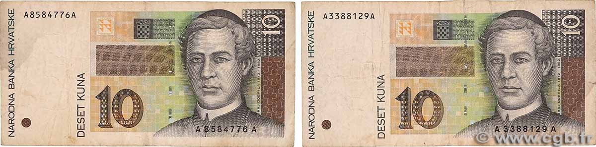 10 Kuna Lot CROATIA  1995 P.36 VG