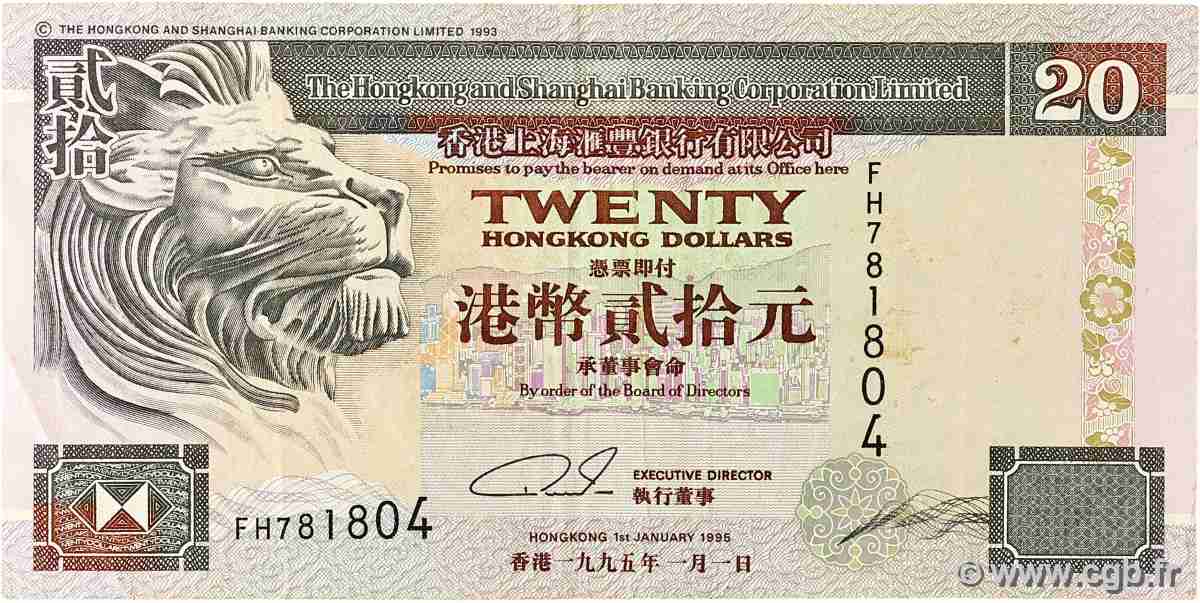 20 Dollars HONG KONG  1995 P.201b TB+