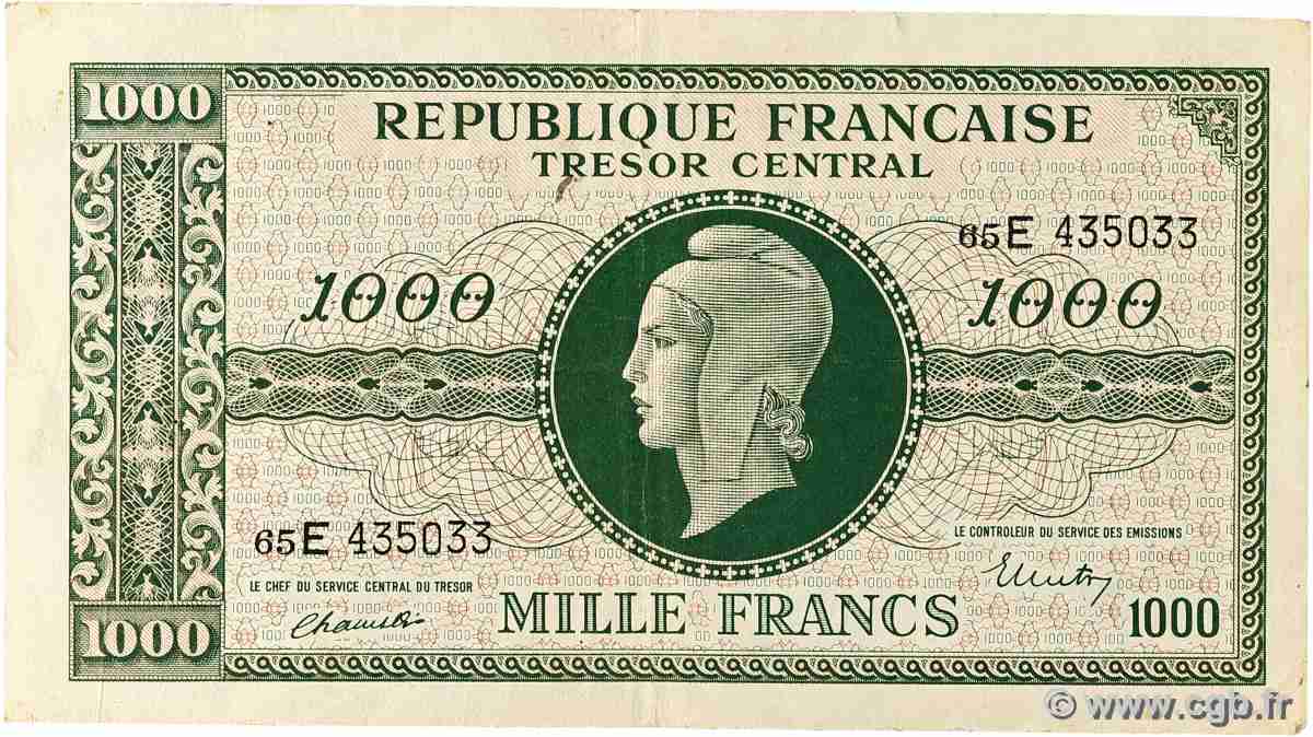 1000 Francs MARIANNE THOMAS DE LA RUE FRANCE  1945 VF.13.02 VF