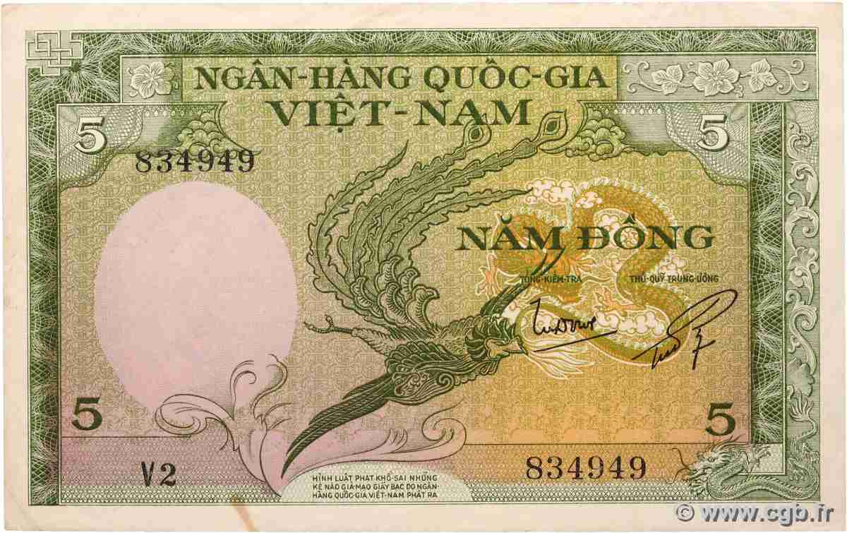 5 Dong VIETNAM DEL SUD  1955 P.02a SPL