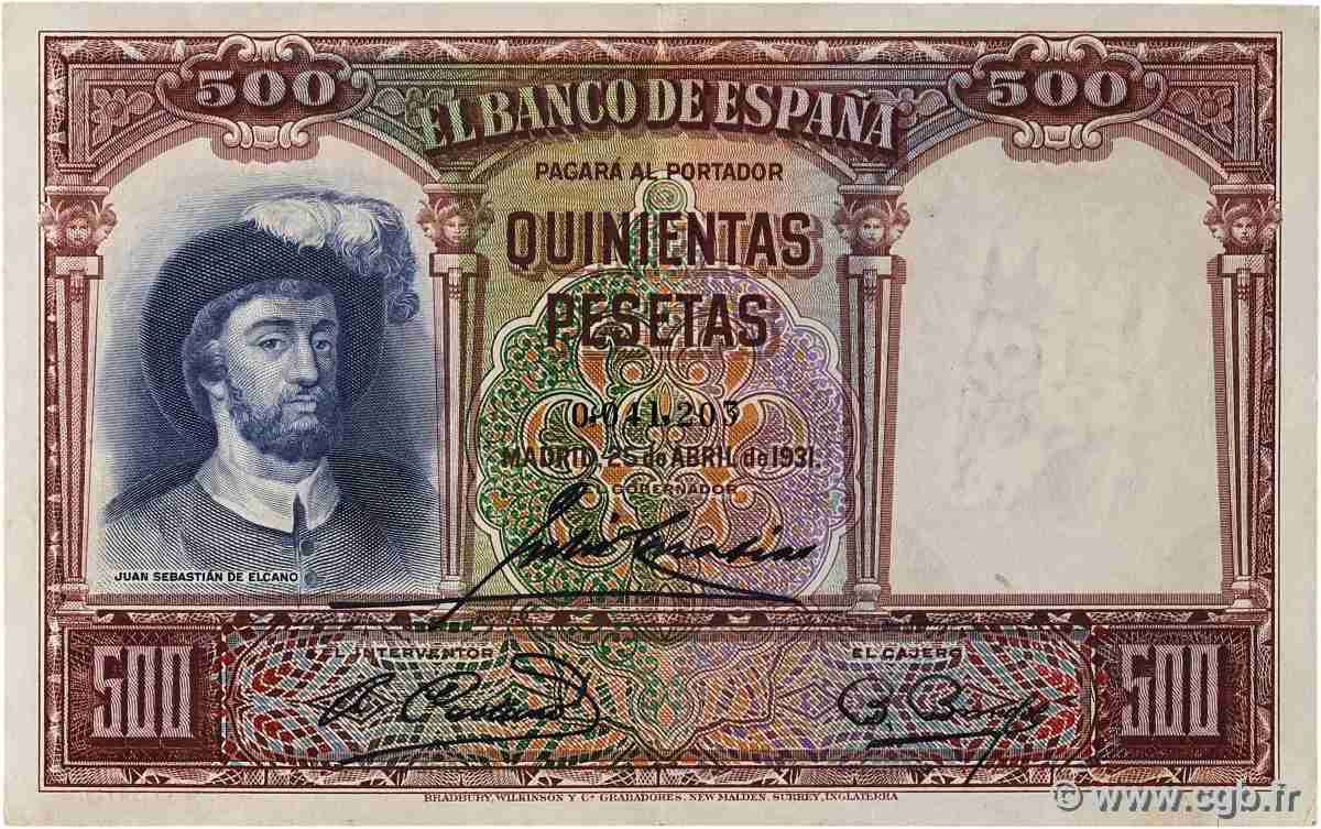 500 Pesetas ESPAGNE  1931 P.084 TTB+