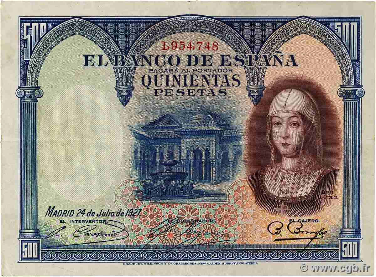500 Pesetas SPAIN  1927 P.073a VF