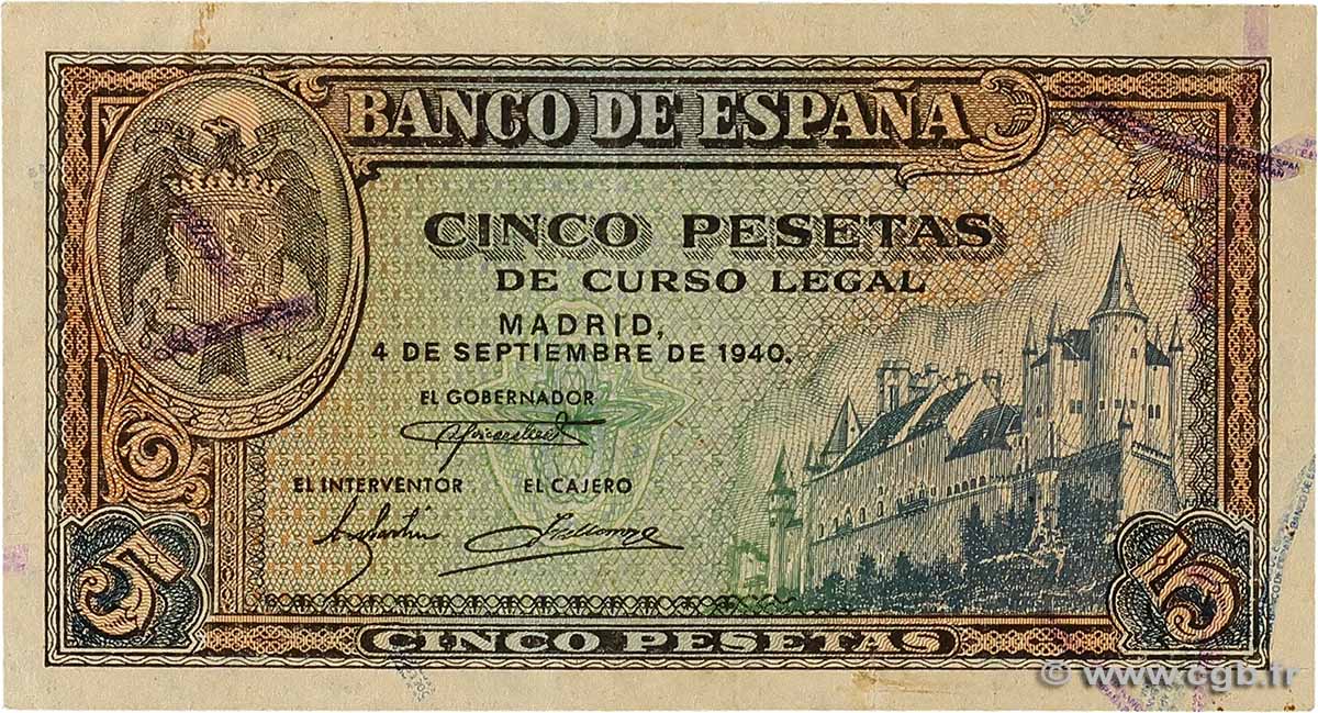 5 Pesetas SPAIN  1940 P.123a XF