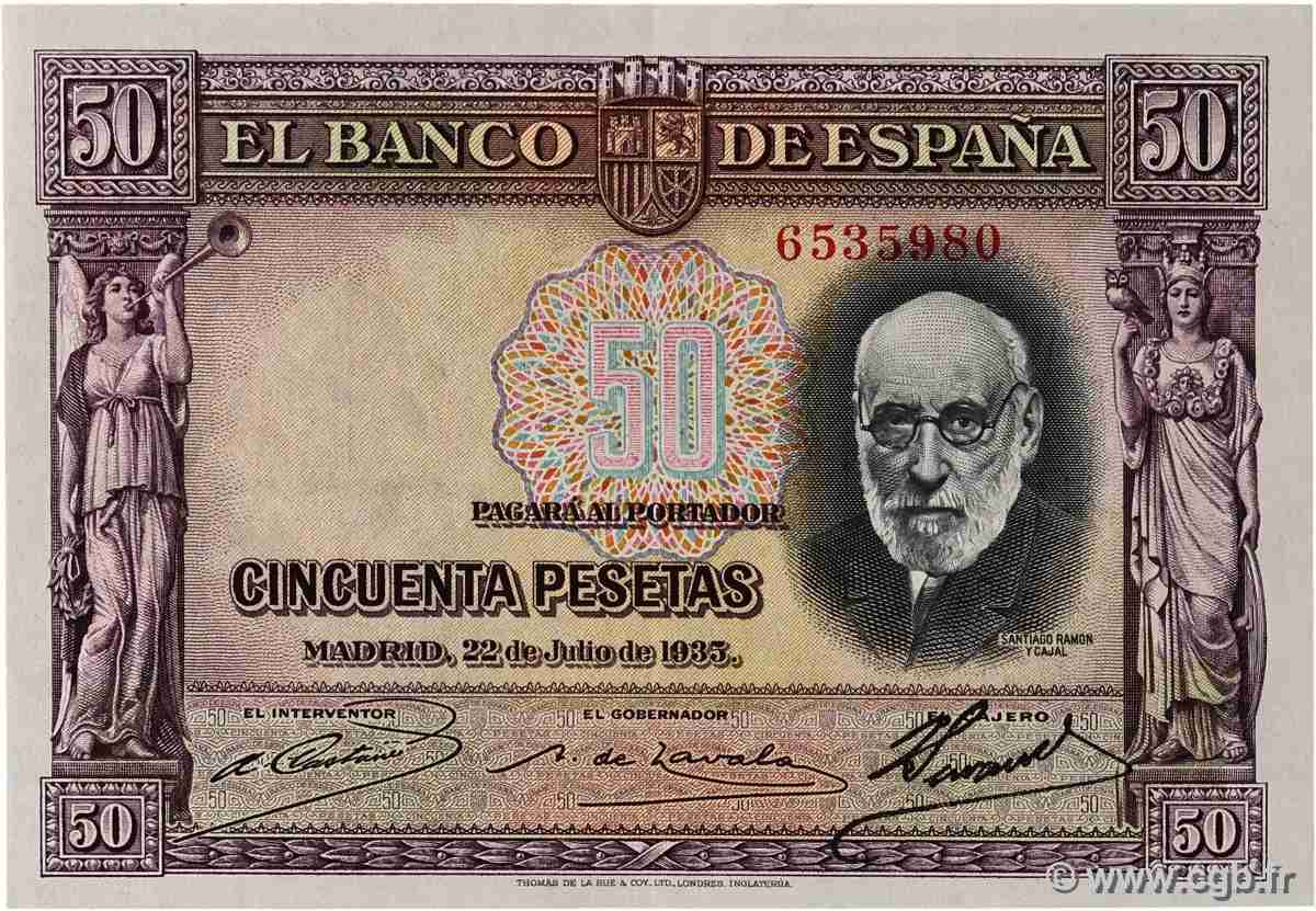 50 Pesetas SPAIN  1935 P.088 AU
