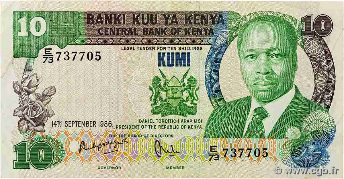 10 Shillings KENYA  1986 P.20e TTB