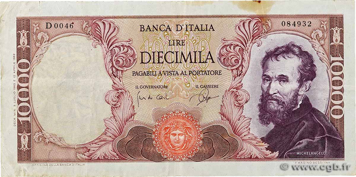 10000 Lire ITALIE  1962 P.097 pr.TTB