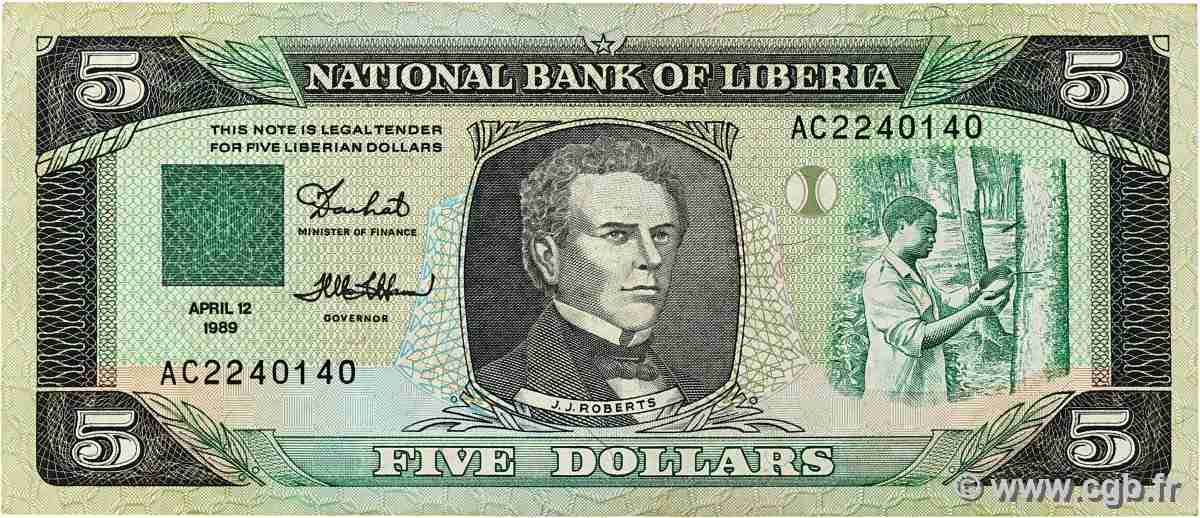 5 Dollars LIBERIA  1989 P.19 TTB+