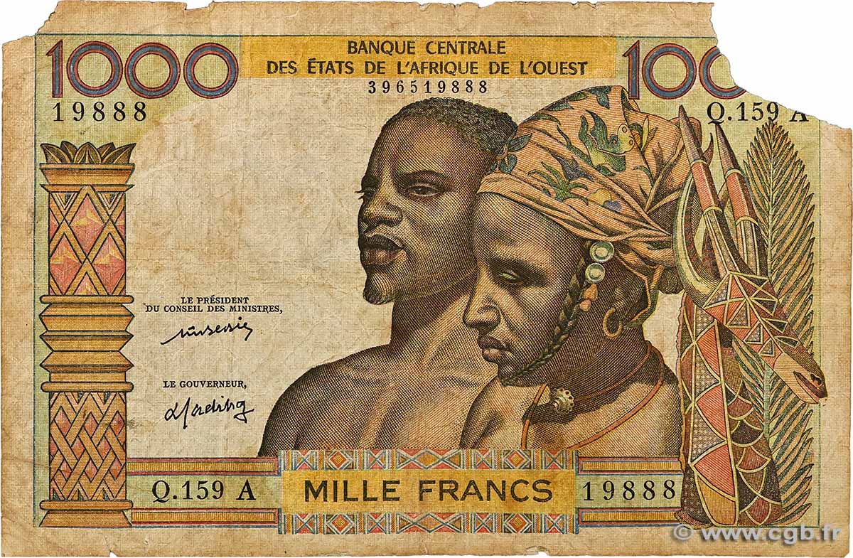 1000 Francs ÉTATS DE L&nbsp;AFRIQUE DE L&nbsp;OUEST  1977 P.103Al B
