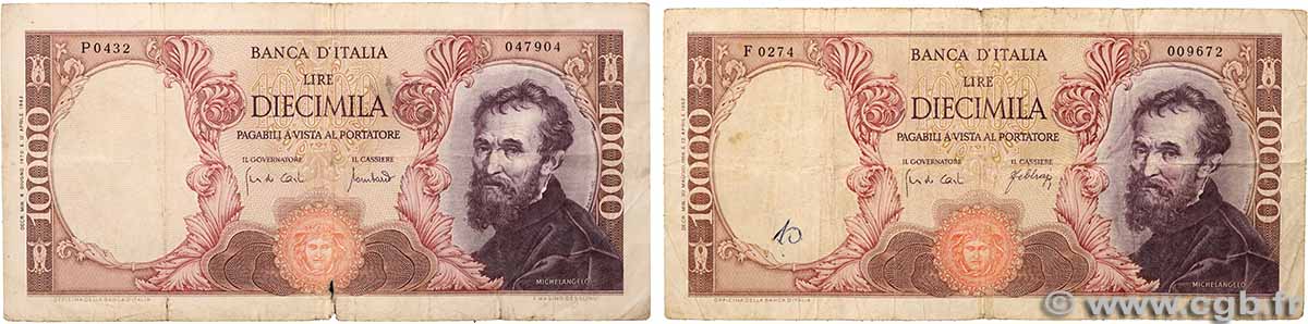 10000 Lire Lot ITALIA  1966 P.097c q.MB