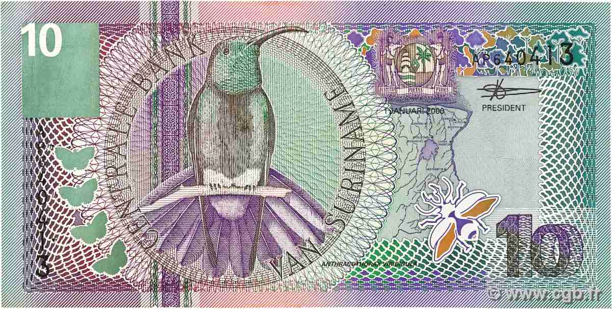 10 Gulden SURINAM  2000 P.147 VF+
