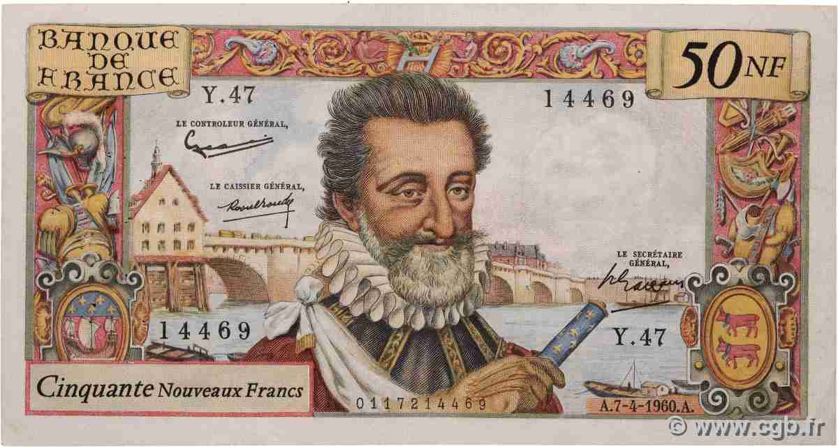 50 Nouveaux Francs HENRI IV FRANCE  1960 F.58.05 VF