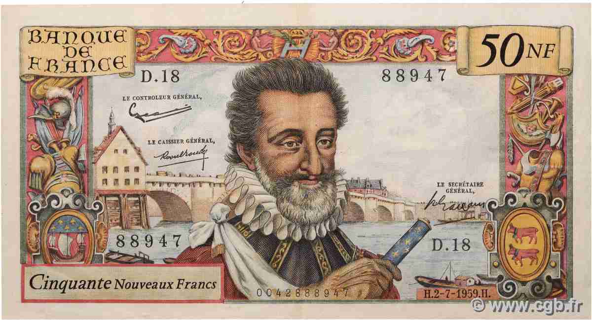 50 Nouveaux Francs HENRI IV FRANCIA  1959 F.58.02 MBC+