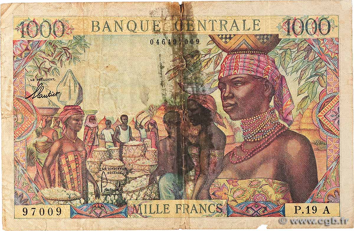 1000 Francs type 1962A CIAD  1966 A.275b B