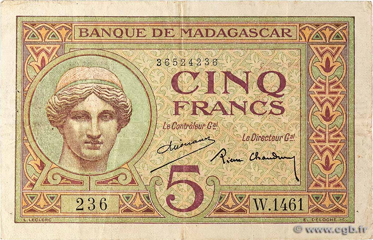 5 Francs MADAGASCAR  1937 P.035 VF