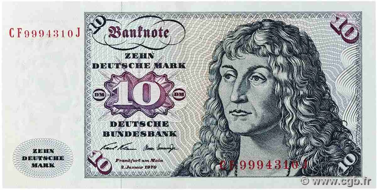 10 Deutsche Mark ALLEMAGNE FÉDÉRALE  1970 P.31a SUP