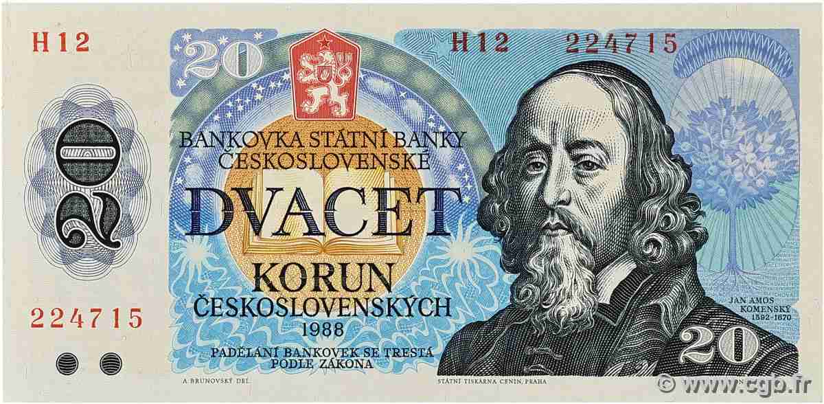 20 Korun TCHÉCOSLOVAQUIE  1988 P.095a SUP+