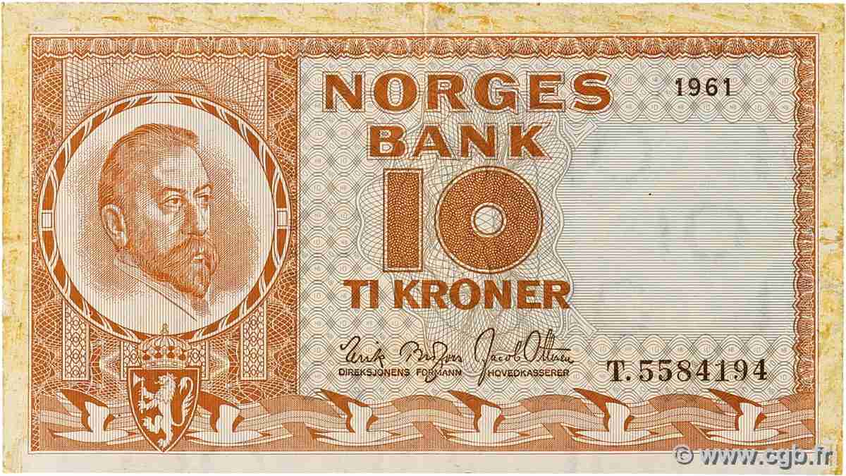 10 Kroner NORVÈGE  1961 P.31c q.SPL