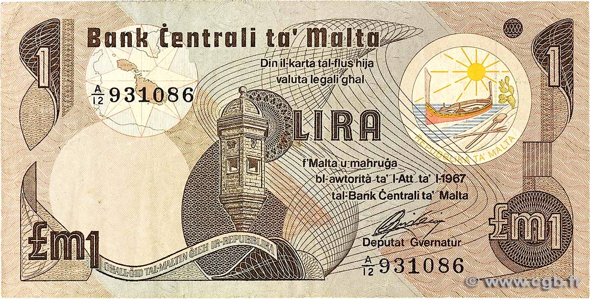 1 Lira MALTE  1979 P.34b TB+