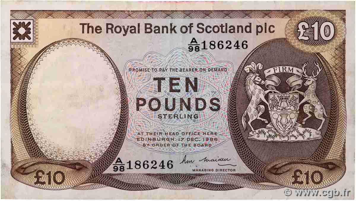 10 Pounds SCOTLAND  1986 P.343b q.BB