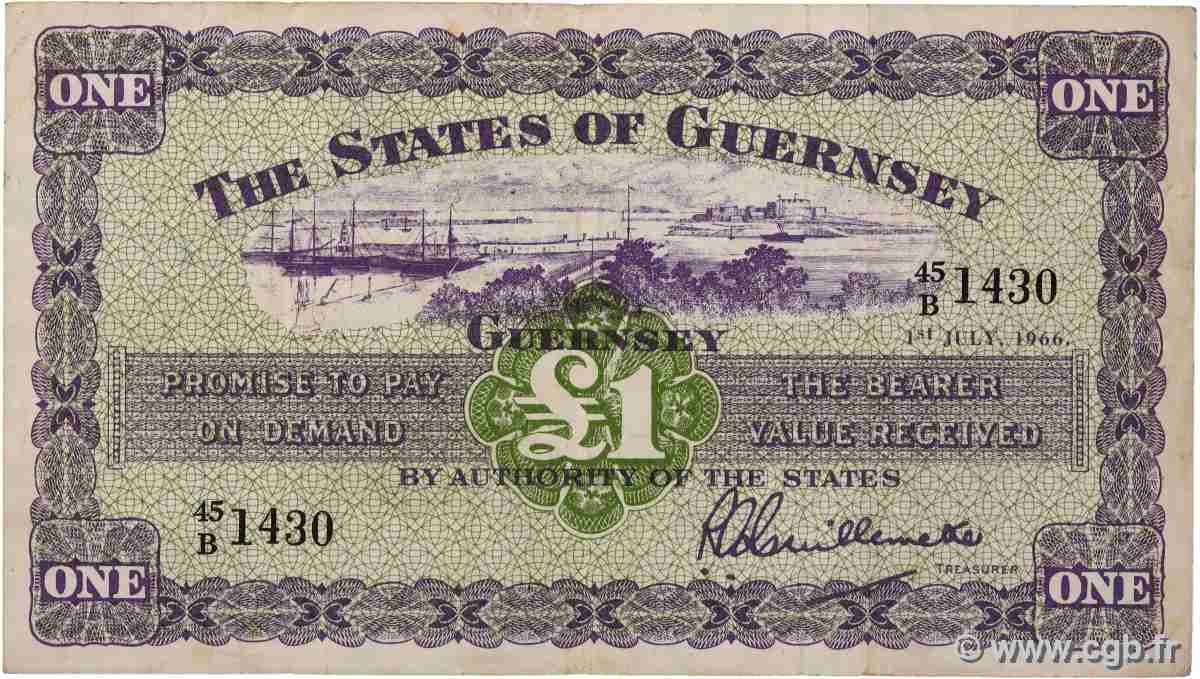 1 Pound GUERNSEY  1966 P.43c F+