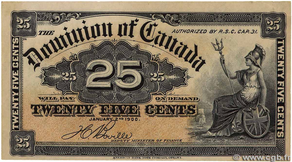 25 Cents CANADA  1900 P.009b AU+