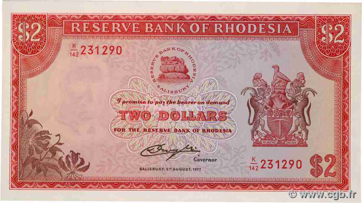 2 Dollars RHODESIA  1977 P.35c UNC-