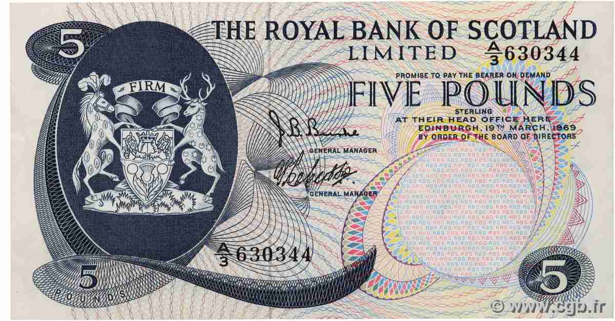 5 Pounds SCOTLAND  1969 P.330 VF