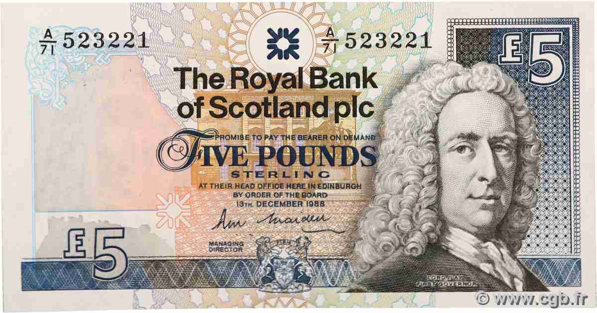 5 Pounds SCOTLAND  1988 P.352a SC+