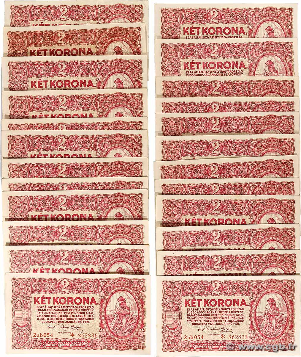 2 Korona Lot HUNGARY  1920 P.058 XF+