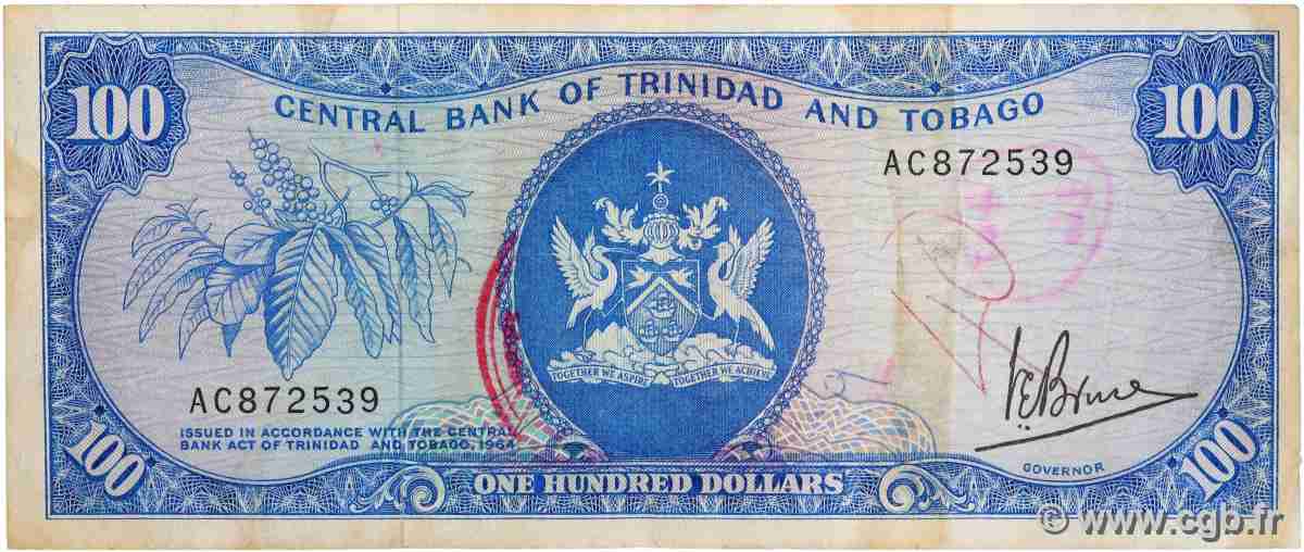 100 Dollars TRINIDAD et TOBAGO  1977 P.35a TB+