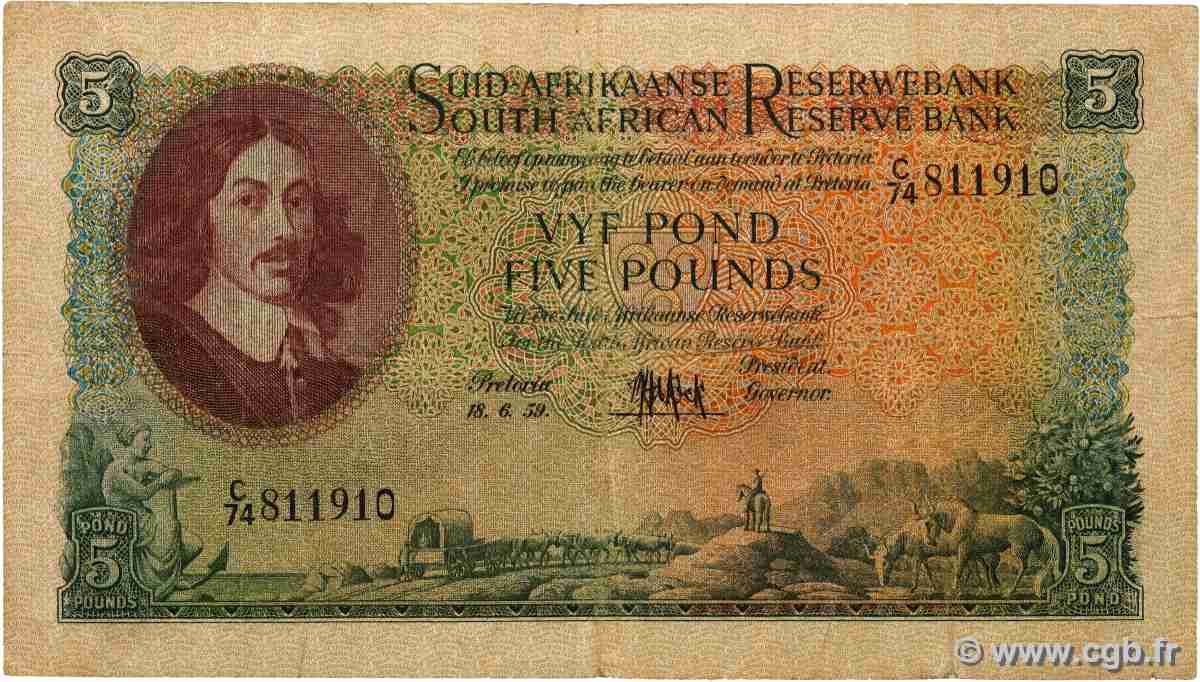 5 Pounds AFRIQUE DU SUD  1958 P.097c TB