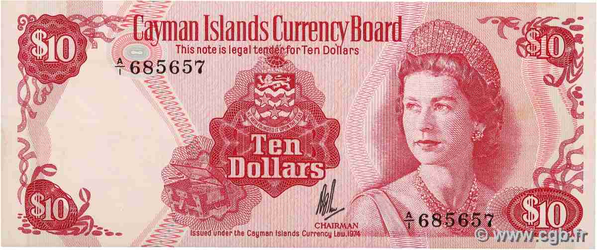 10 Dollars CAYMAN ISLANDS  1974 P.07a VF+