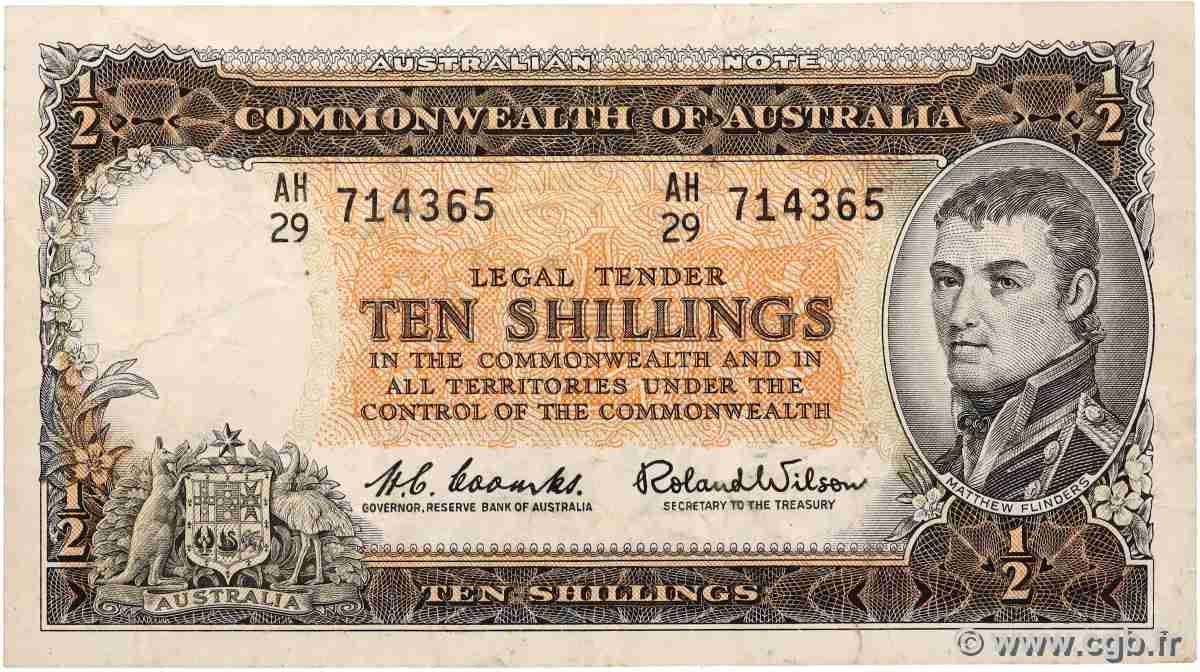 10 Shillings AUSTRALIA  1961 P.33 F+