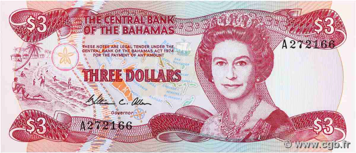 3 Dollars BAHAMAS  1984 P.44a SC+