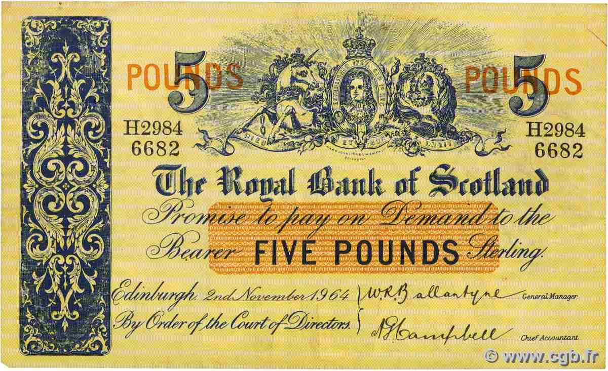 5 Pounds ÉCOSSE  1964 P.326a TTB+