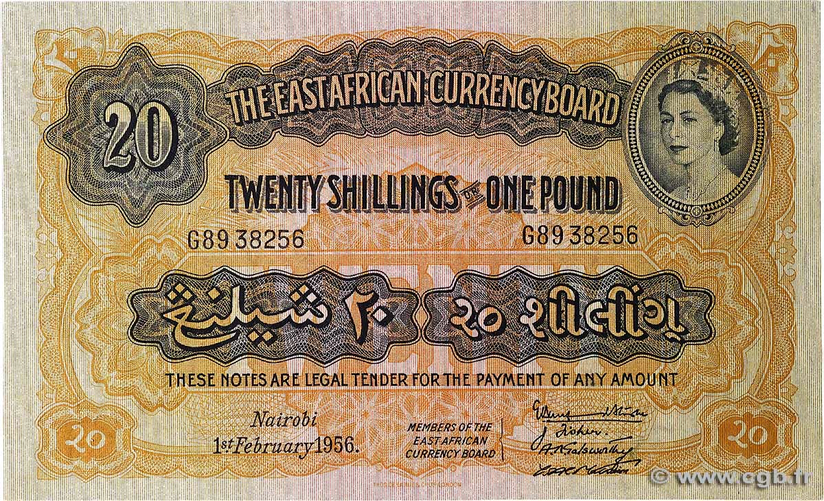 20 Shillings - 1 Pound BRITISCH-OSTAFRIKA  1956 P.35 fVZ