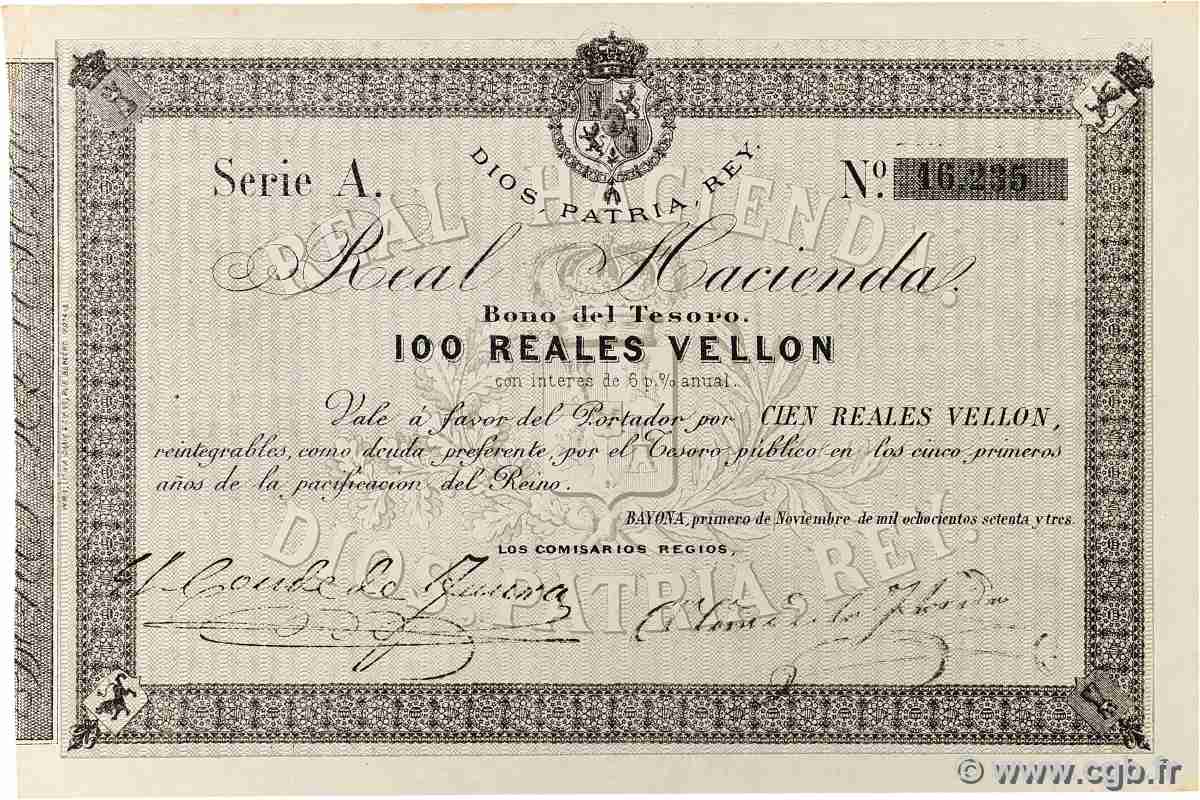 100 Reales Vellon ESPAGNE Bayona 1873 P.- SPL