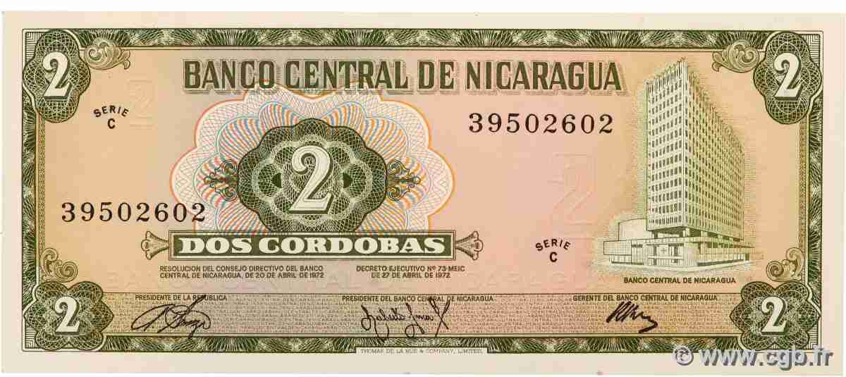 2 Cordobas NICARAGUA  1972 P.121a q.FDC