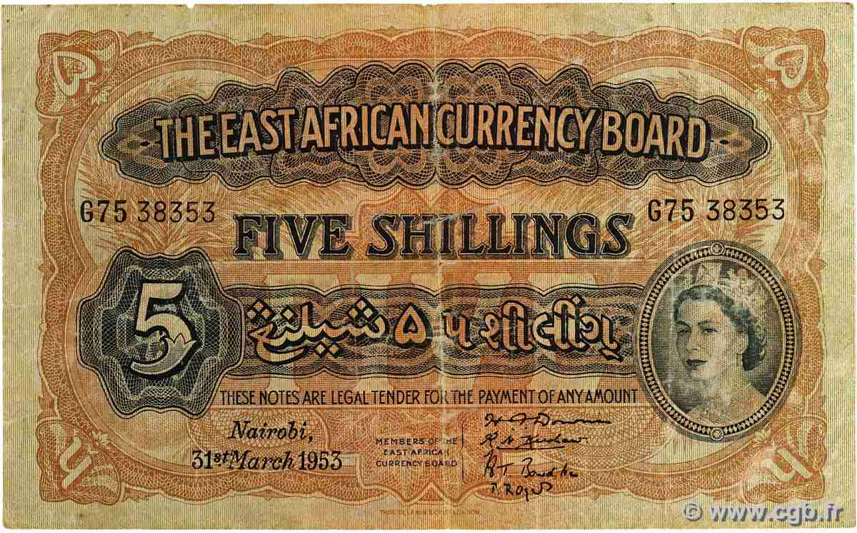 5 Shillings AFRICA DI L&nbsp;EST BRITANNICA   1953 P.33 MB