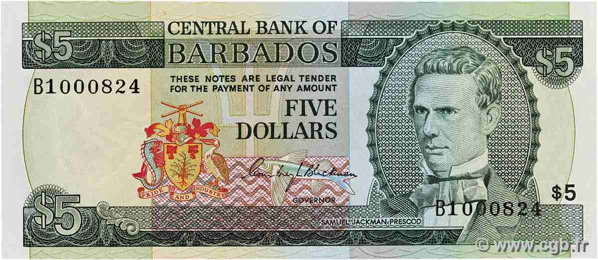 5 Dollars BARBADOS  1973 P.31a AU