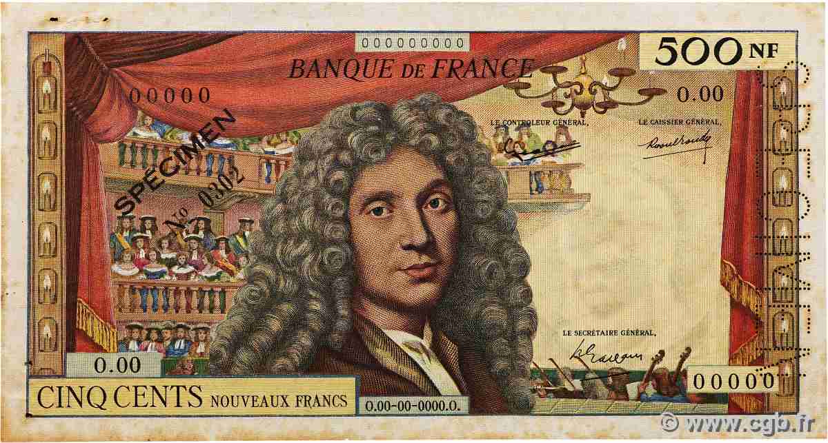 500 Nouveaux Francs MOLIÈRE Spécimen FRANCE  1959 F.60.01Spn XF