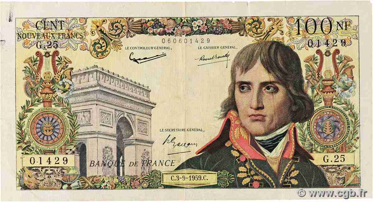 100 Nouveaux Francs BONAPARTE FRANCE  1959 F.59.03 F+
