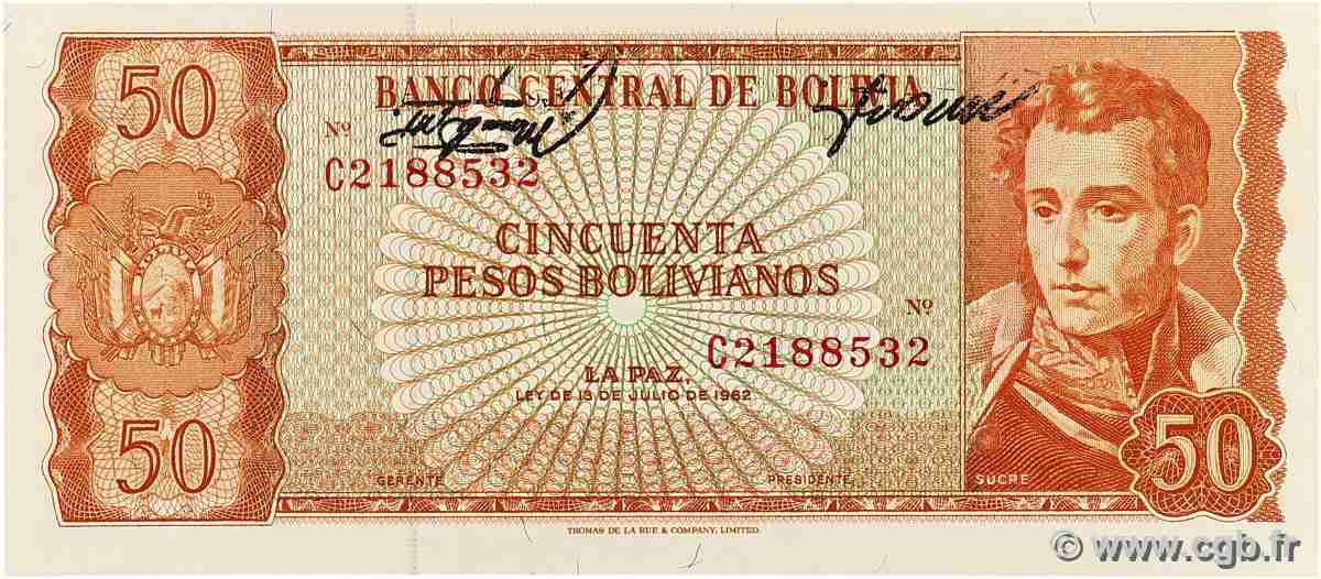 50 Pesos Bolivianos Fauté BOLIVIE  1962 P.162a NEUF
