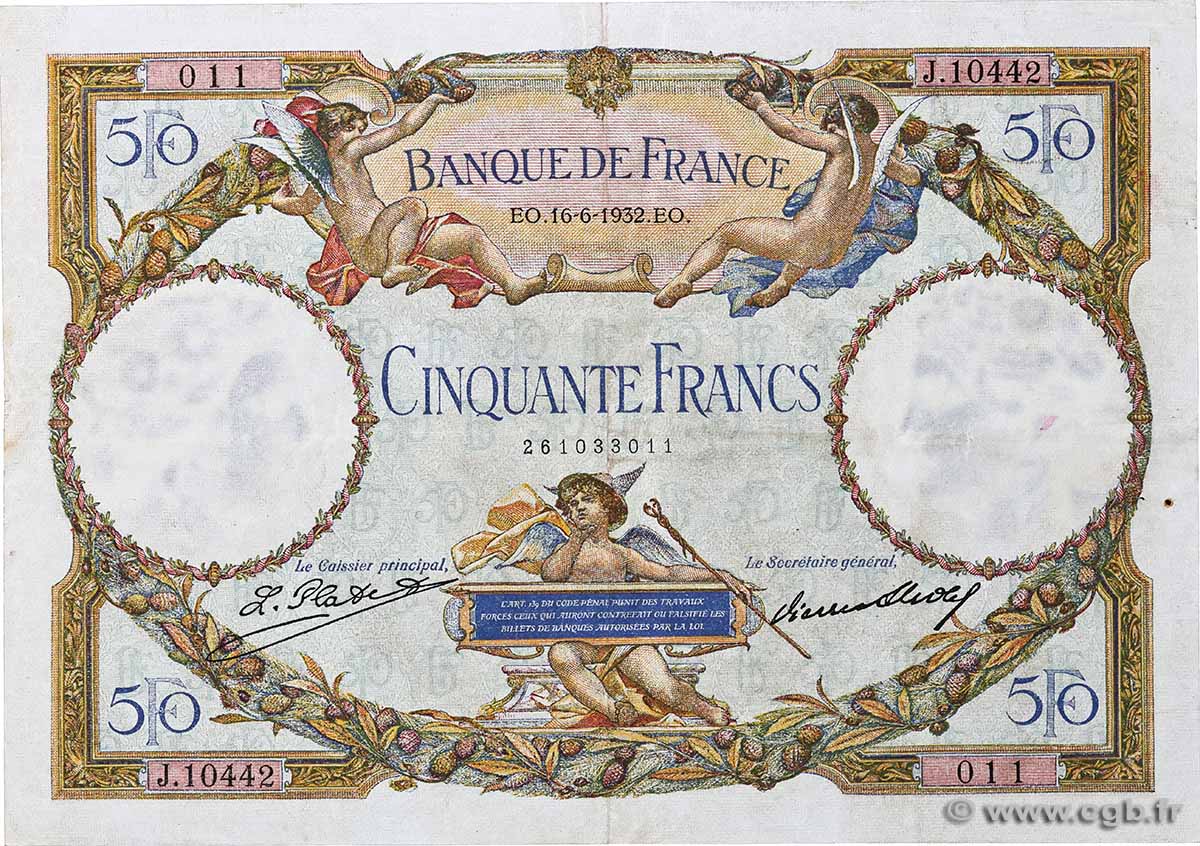 50 Francs LUC OLIVIER MERSON type modifié FRANCIA  1932 F.16.03 BB