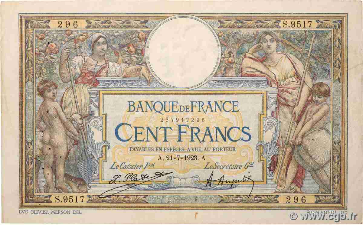 100 Francs LUC OLIVIER MERSON sans LOM FRANCE  1923 F.23.16 F