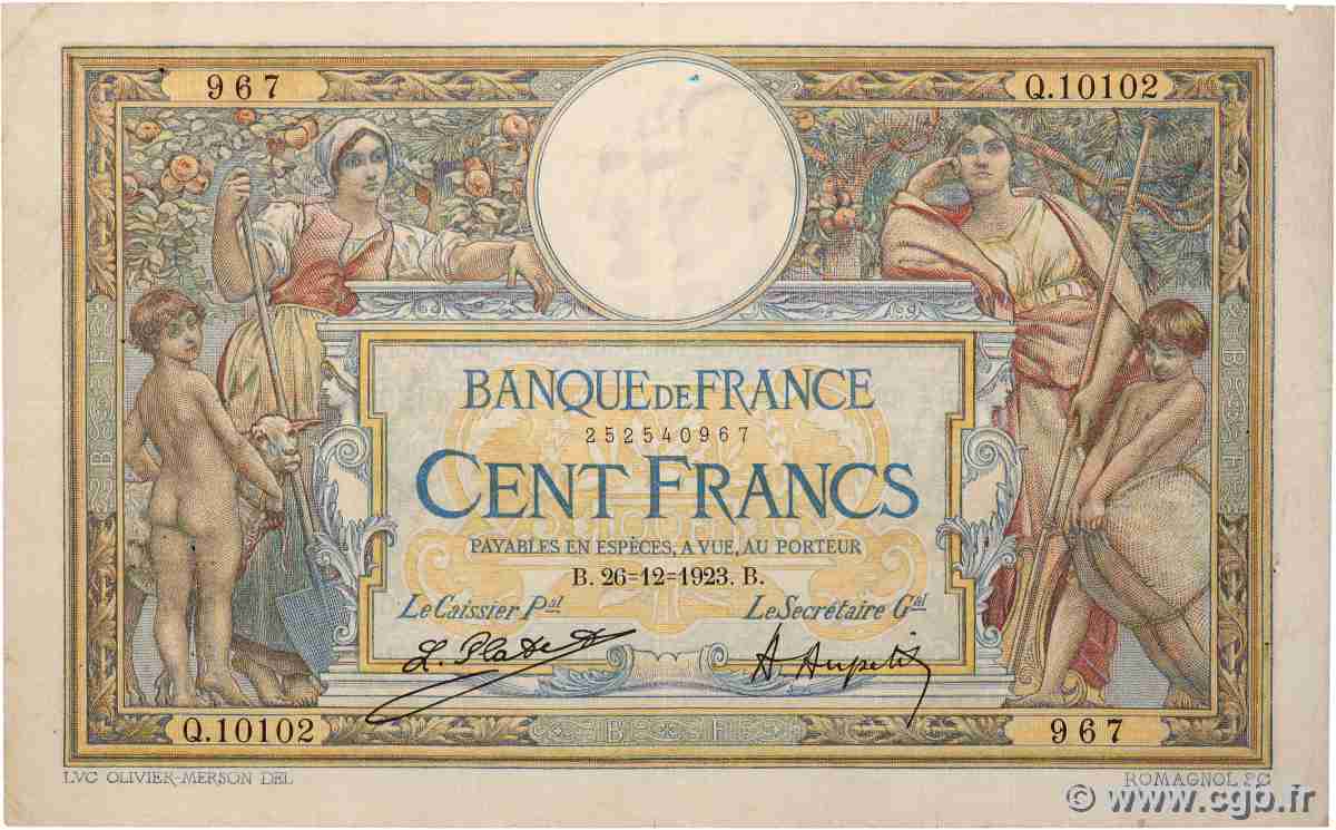 100 Francs LUC OLIVIER MERSON grands cartouches FRANCE  1923 F.24.01 F
