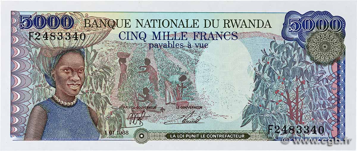 5000 Francs RWANDA  1988 P.22 NEUF